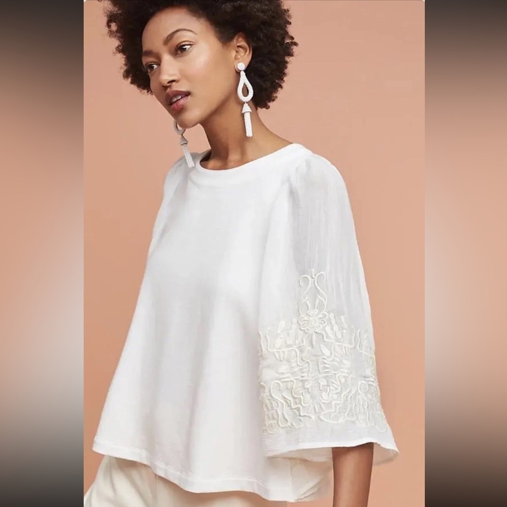 NWT!! Anthropologie ERI + ALI Kathleen Blouse Embroidered Poncho Top Shirt - XS